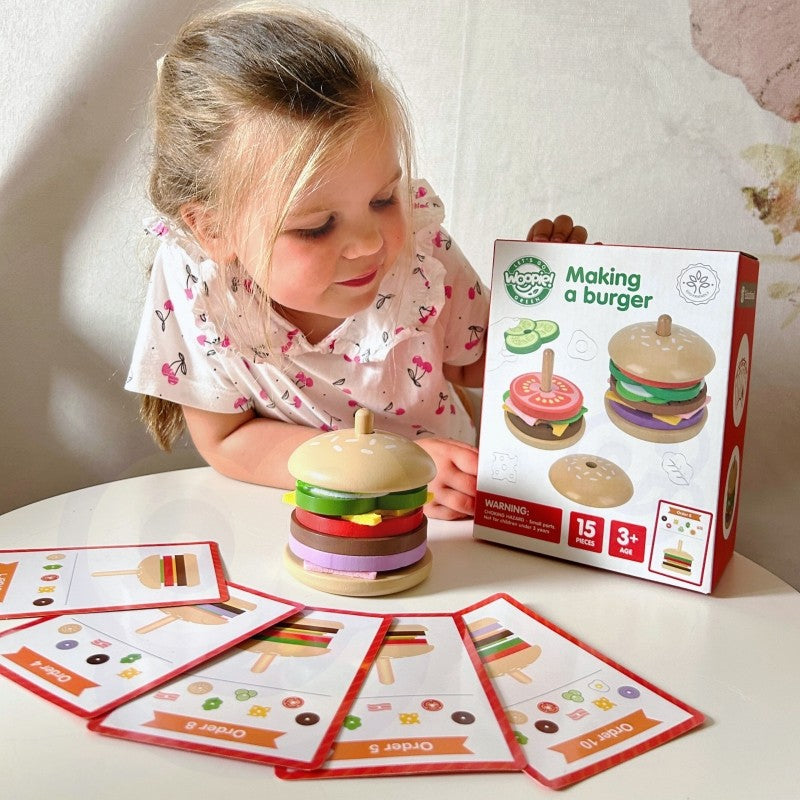 Wooden Burger Restaurant Puzzle for Children, 15 pcs